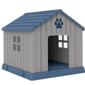 Outsunny PawHut Medium Plastic Dog Kennel  - Grey and Blue