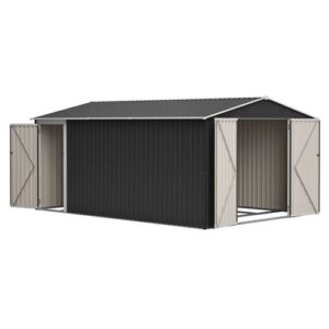 Pro-Tect 10'x14' Metal Apex Shed with Foundation Grid with Side Door Entrance - Anthracite