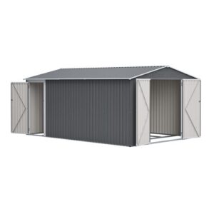 Pro-Tect 10'x14' Metal Apex Shed with Foundation Grid with Side Door Entrance - Grey