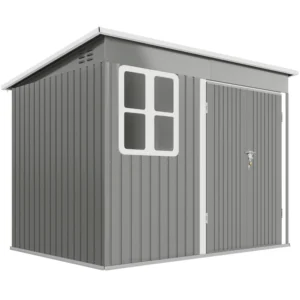 OutSunny 8.5' x 6' Pent Metal Shed with Window and Foundation Grid - Light Grey