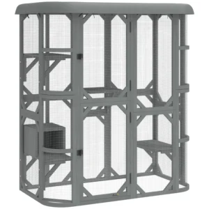 Outsunny PawHut Timber Catio Outdoor Cat Enclosure - Grey