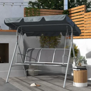 Outsunny Three-Seater Metal Garden Swing Chair with Adjustable Tilting Canopy - Dark Grey
