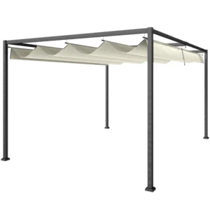 OutSunny 10x13 Aluminium Pergola with Retractable Roof - Cream White