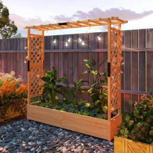 Outsunny Timber Large Planter and Trellis Garden Bed