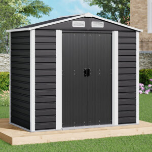 Living and Home 7x4 Metal Shed with Foundation Grid - Charcoal Black