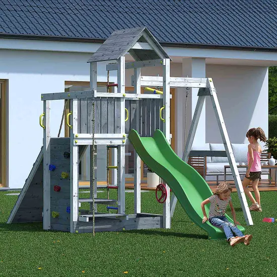 Shire Timber Activer Playground with Swing and Slide - Grey/White