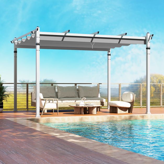 Pro-Tect 12x10  Aluminum Pergola with Retractable Canopy - White and Grey - Image 2
