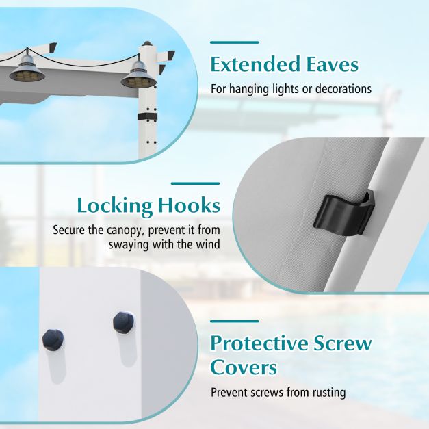 Pro-Tect 12x10  Aluminum Pergola with Retractable Canopy - White and Grey - Image 13