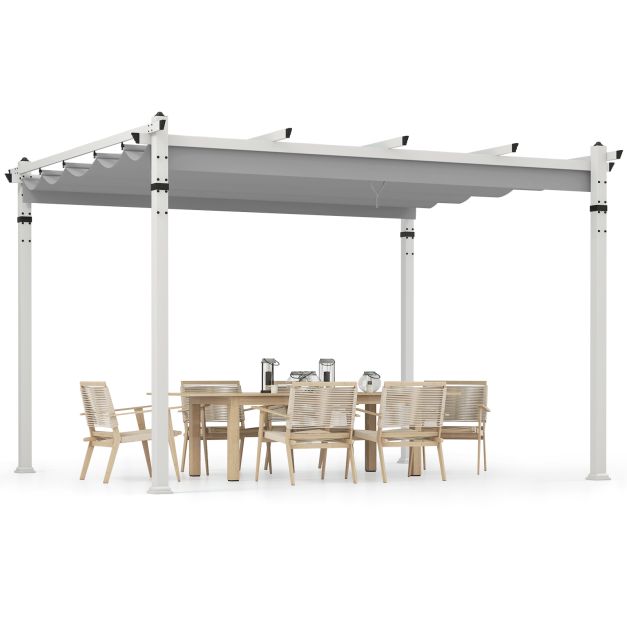Pro-Tect 12x10  Aluminum Pergola with Retractable Canopy - White and Grey - Image 5