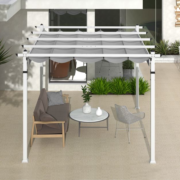 Pro-Tect 12x10  Aluminum Pergola with Retractable Canopy - White and Grey - Image 7