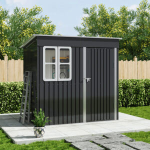 Living and Home 7x4 Metal Pent Shed with Window - Charcoal Black