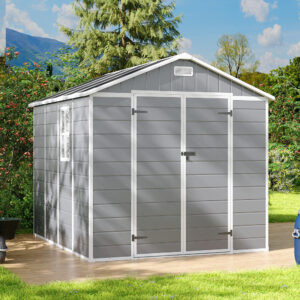 Living and Home 7.5' x 8.5' Plastic Apex Shed - Light Grey
