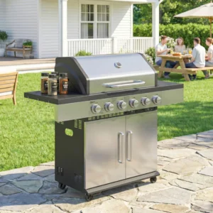 Outsunny 6 Burner Liquid Propane Gas BBQ Grill with Warming Rack