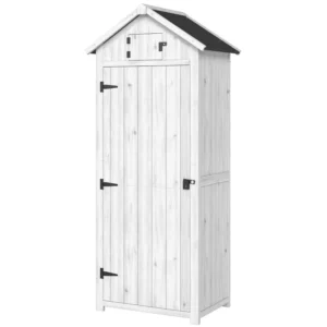 Outsunny Timber Garden Storage Shed with 3 Removable Shelves - Light Grey