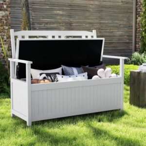 Pro-Tect Timber 185L Patio Storage Bench with Backrest and Armrests - White