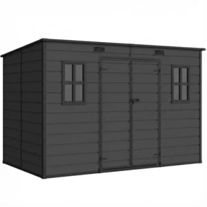 Outsunny 10'x6' Plastic Pent Garden Storage Shed with Floor - Dark Grey
