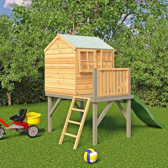 Shire Timber 6'x 4' Bunny Childrens Playhouse with Platform and Slide - Image 4
