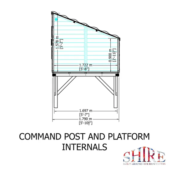 Shire Timber 6'x4' Command Post Playhouse with Platform and Slide - Image 16