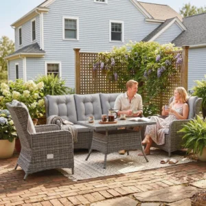 Outsunny 5 Seater Rattan Garden Furniture Set with Sofa -  Grey