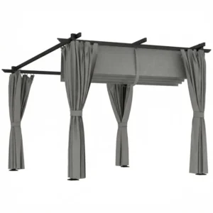 OutSunny 10’x10′ Aluminium Garden Pergola with Curtains - Light Grey