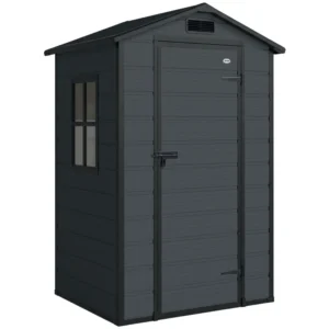 Outsunny 4x3 Plastic Apex Garden Storage Shed with Floor - Dark Grey