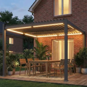 OutSunny 10' x 10' Metal Louvered Pergola with Solar LED Lights - Black