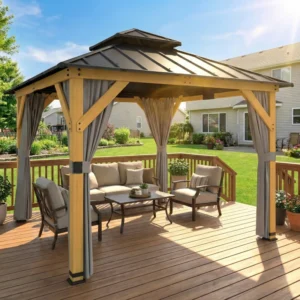 Outsunny 10'x 10' Hardtop Wood Garden Gazebo -  Grey