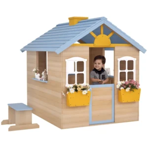 Outsunny Timber 3.5'x3' Wendyhouse Playhouse with Flowerpot Holder