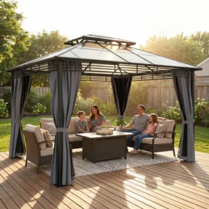 Outsunny 10'x 12' Hardtop Metal Gazebo Canopy with Sides - Dark Grey