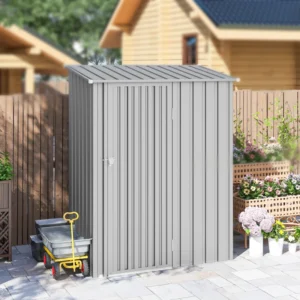 Outsunny 4.5'x3' Metal Hinged Door Garden Storage Shed - Aluminium Grey