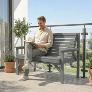 Outsunny Timber 2 Seater Wooden Garden Bench - Grey