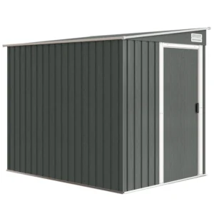 Outsunny 5ft x 7ft Lean To Metal Garden Shed with Foundation Grid  -  Grey