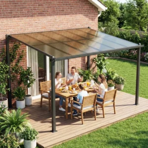 Outsunny 12'x 10' Metal Lean-to Pergola Polycarbonate Roof - Dark Grey