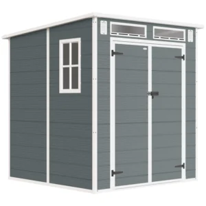 Outsunny 6'x6' Plastic Pent Garden Storage Shed with Floor - Grey
