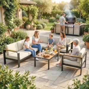 Outsunny 3 Piece Garden Furniture Set with L-Shaped Sofa - Beige