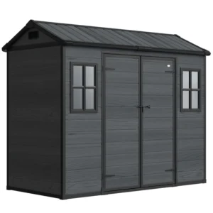Outsunny 8'x4' Plastic Apex Garden Storage Shed with Floor - Dark Grey
