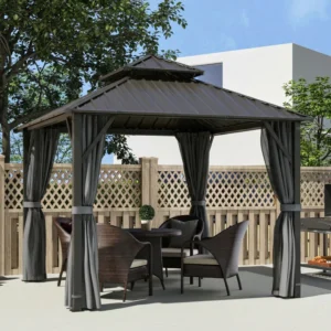 Outsunny 10'x 10' Hardtop Gazebo Canopy with Metal Roof - Grey