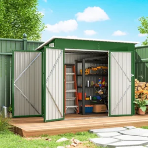 Outsunny 7.5' x 4.5' Double Hinged (Dual Entrance) Metal Pent Shed – Green