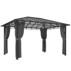 OutSunny 10x13 Metal Outdoor Hardtop Gazebo Canopy with PC Roof - Dark Grey