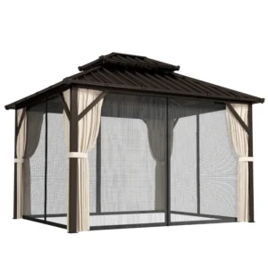 Outsunny 10'x 12' Hardtop Gazebo Canopy with UPF50+ Double Galvanised Steel Roof - Brown
