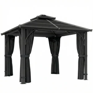 Outsunny 8'x 8' Hardtop Metal Gazebo Canopy with 7mm Polycarbonate Roof - Dark Grey