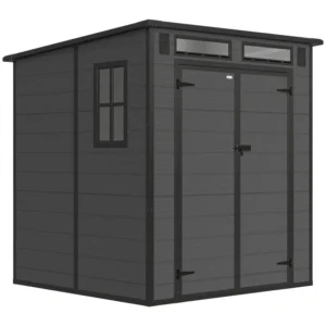 Outsunny 6'x6' Plastic Pent Garden Storage Shed with Floor - Dark Grey