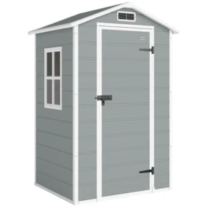 Outsunny 4x3 Plastic Apex Garden Storage Shed with Floor - Light Grey