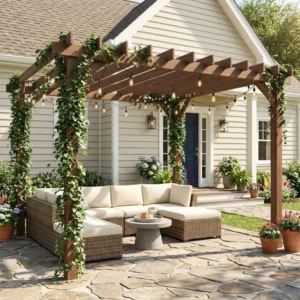 OutSunny 12' x 10' Timber Pergola Kit - Maple Wood-Effect