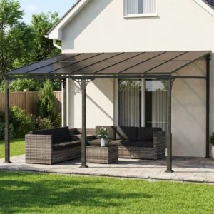 Outsunny 13'x 10' Metal Lean-to Pergola Polycarbonate Roof - Brown