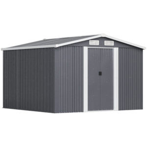 Living and Home 8x8 Apex Metal Shed with Foundation Grid - Anthracite Grey