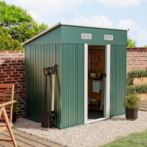 Living and Home 6x4 Metal Pent Shed with Sliding Doors - Green