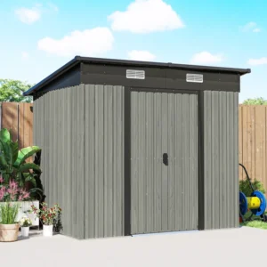 Outsunny 6.5ft x 4ft Metal Garden Pent Shed with Foundation Grid - Light Grey