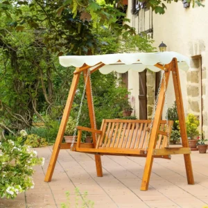 Outsunny 2 Seater Garden Swing Seat with Canopy - Cream White