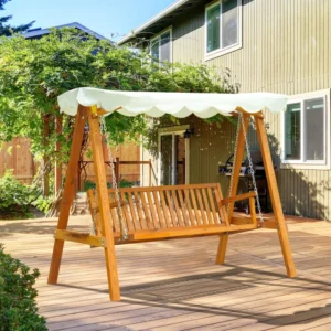 Outsunny 3 Seater Garden Swing Seat with Canopy -  Cream White